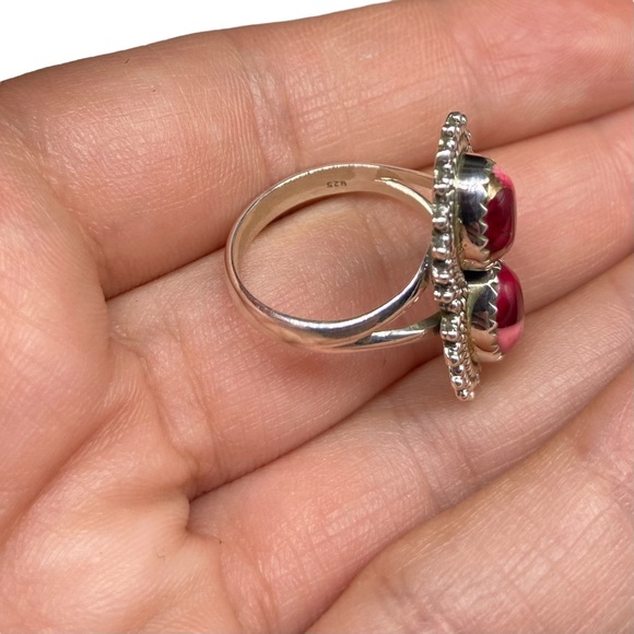 Red Rose Dahlia Kingman Turquoise Ring Size 6 Solid 925 Sterling Silver - Picture 6 of 7